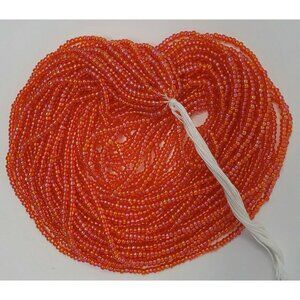 Czech Glass Seed Bead 11/0 Iridescent Salmon Orange Hank of 12 Strands VTG
